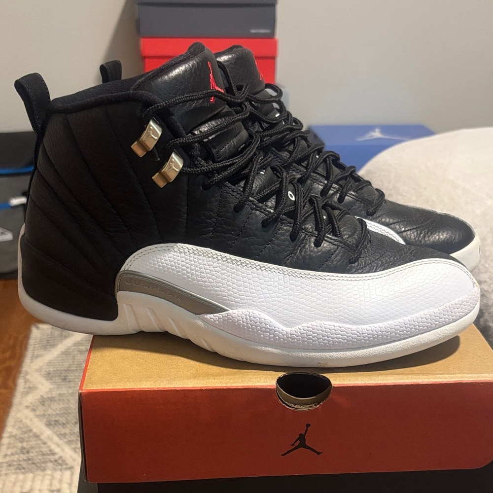 Air Jordan Men's 12 Retro Black Varsity red and White.